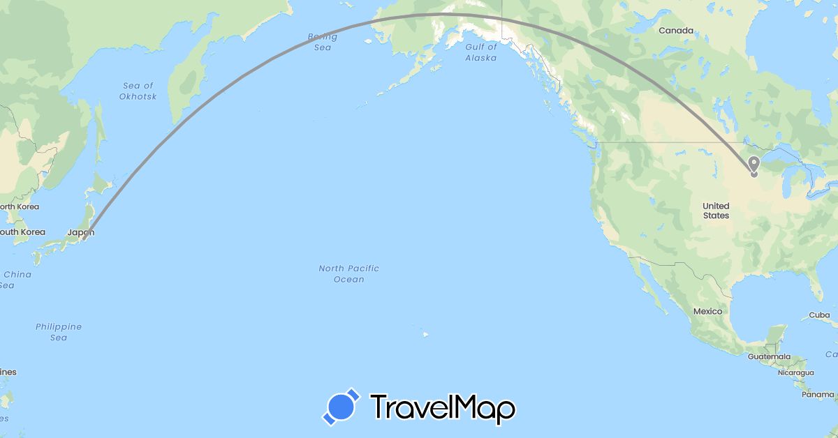 TravelMap itinerary: plane, boat in Japan, United States (Asia, North America)
